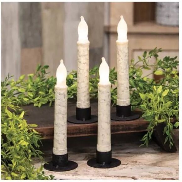 Four Rustic White Timer Taper Candle Set Christmas Country Farmhouse - Picture 1 of 3